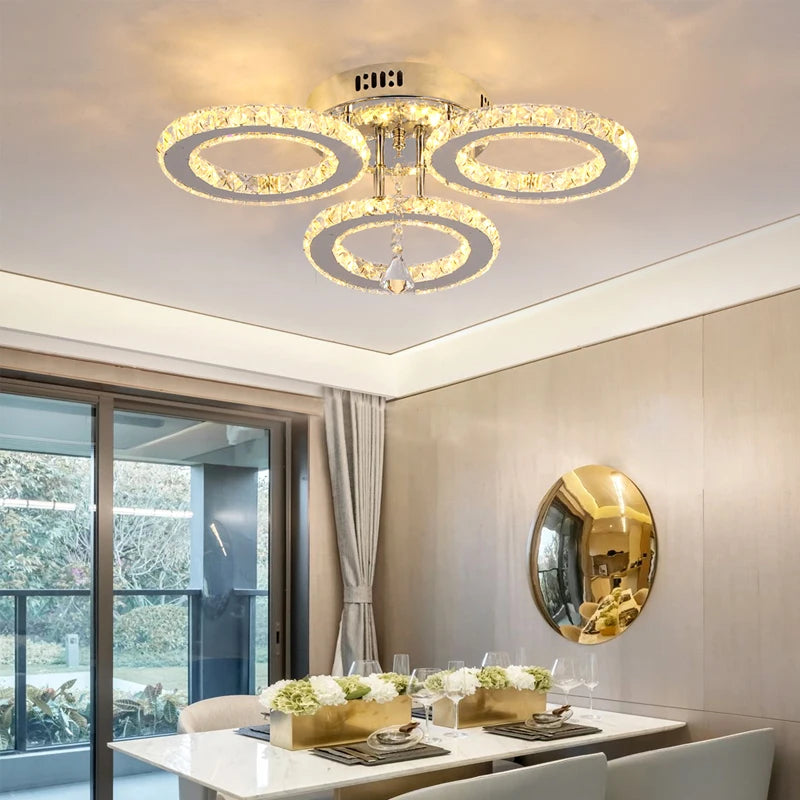 Modern K9 LED Crystal Ceiling Lamp - Smart Chandelier Pendant Light in Chrome for Dining and Living Room Luxury Decor