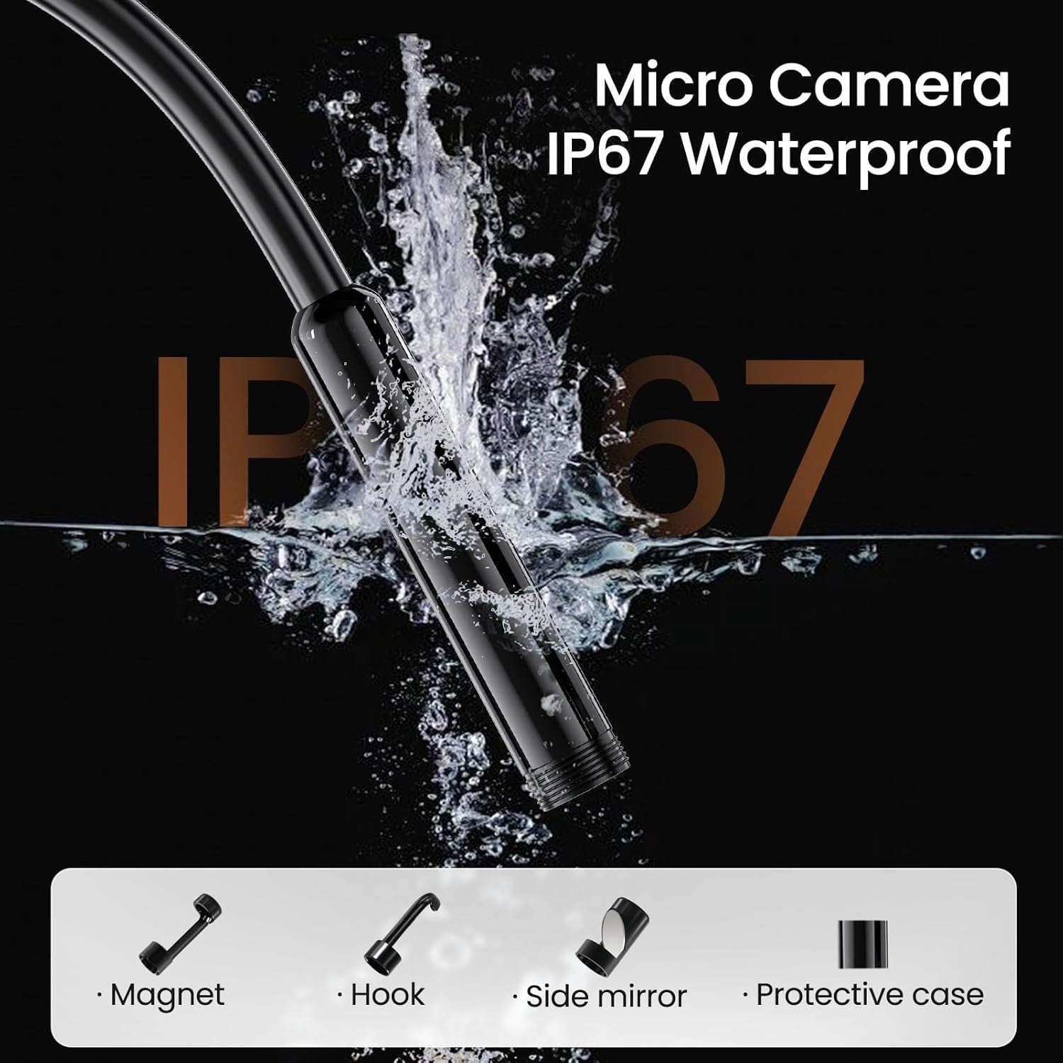 Endoscope Camera with Light, HD Borescope with Dimmable LED, Endoscope Camera for Iphone & Android, 16.4Ft Semi-Rigid Snake Camera, IP67 Waterproof Inspection Tools, Cool Gadgets for Men