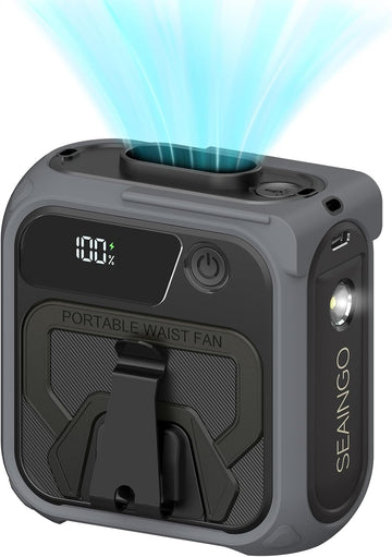 Portable Waist Fan Rechargeable – 10000Mah, 42 Ft/S Max, 5 Speeds 16000RPM, Personal Cooling Wearable Clip Body Belt Shirt Fans, Hanging Neck Fan with Light for Camping Travel Outdoor Indoor