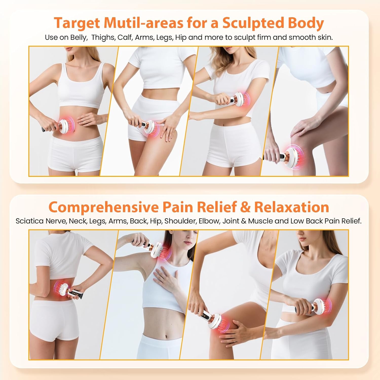 4-In-1 Body Sculpting Machine - Lymphatic Drainage Massager - Anit Cellulite Massage Tool Help Reduce Stretch Marks & Cellulite & Fat, Pain Relife Devices for Body (Belly, Legs, Arms, Butt, Low Back)