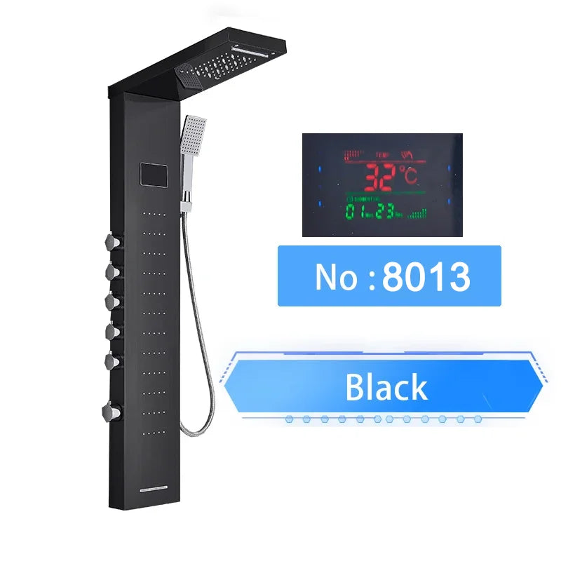 LED Digital Display Shower Panel with Waterfall Rain and SPA Massage Jet System
