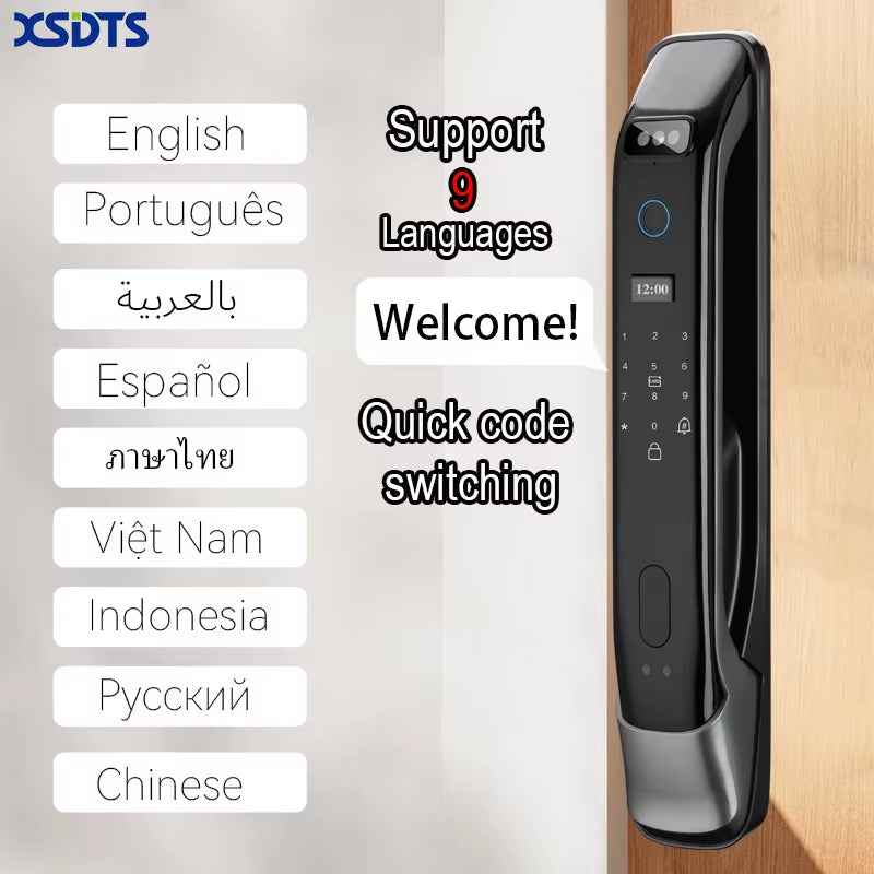 3D Real-Time Intercom Face Recognition Electronic Digital Door Lock with Camera Fingerprint Password Unlock Keyless Door Lock