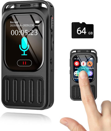 2" Touchscreen Digital Voice Recorder with Playback,  64GB 100Hrs Recording Device with Noise Reduction, Password, Real-Time Transcribe Summarize MP3 for Meetings Interviews Lectures