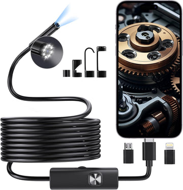 Endoscope Camera with Light, HD Borescope with Dimmable LED, Endoscope Camera for Iphone & Android, 16.4Ft Semi-Rigid Snake Camera, IP67 Waterproof Inspection Tools, Cool Gadgets for Men