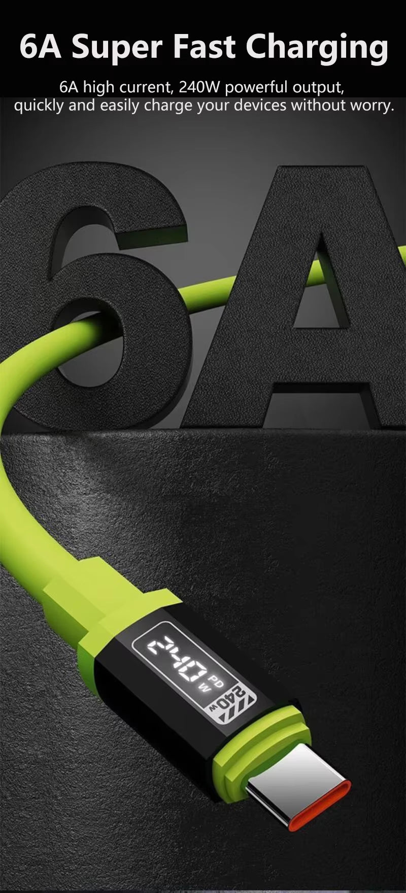 240W 10A Super Fast Charging Type-C to Type-C Silicone Cable for Samsung, iPhone 17 Pro, and Xiaomi 17