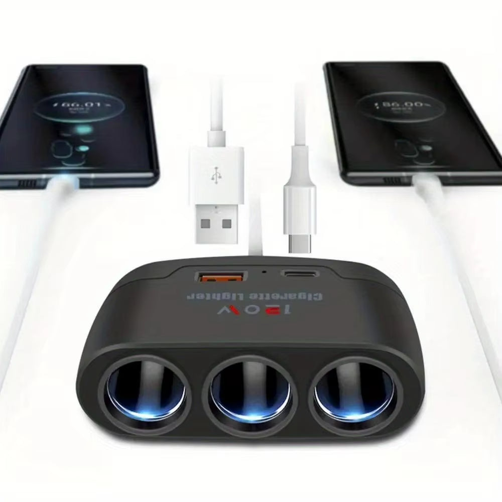 120W 3-in-1 Fast Charging Car Mobile Phone Charger and Cigarette Lighter Adapter for DVR and GP Devices