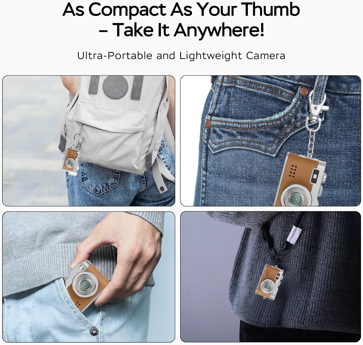 Mini Retro Camera with 1080P Video, 12MP Photos, Keychain Digital Camera, Ultra-Compact Tiny Camera with 32GB SD Card, OTG Adapter, Vintage Little Cameras for Travel, Daily Vlogging, Ideal Gift, Brown