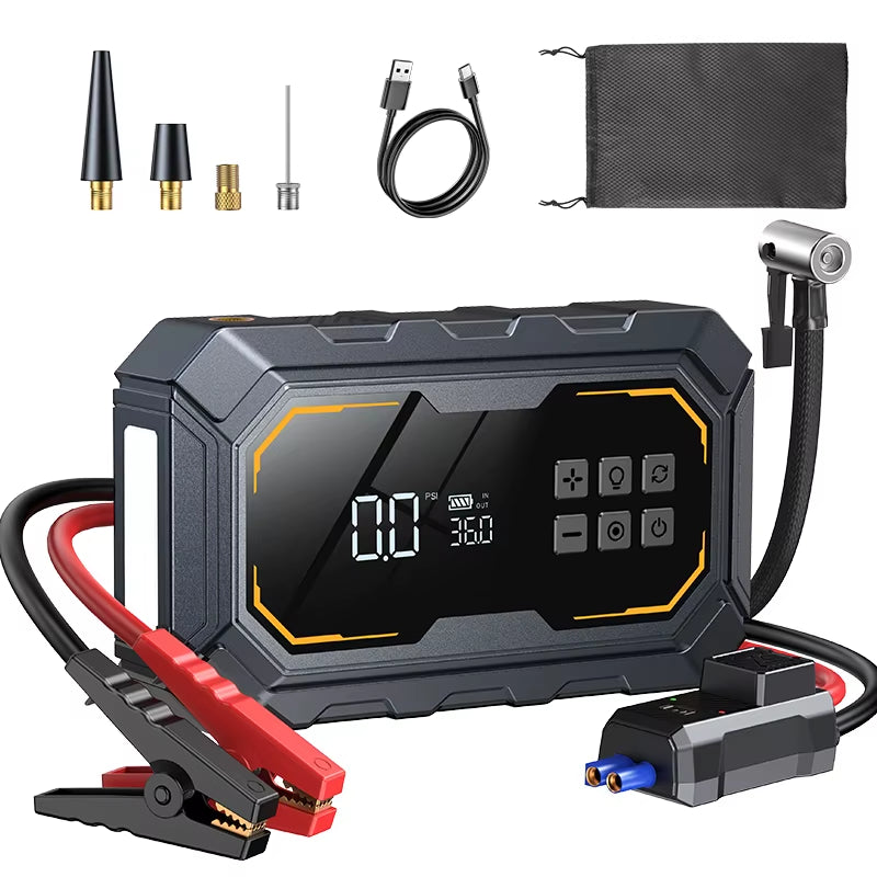 Vyvylabs 4-in-1 Car Jump Starter and Air Compressor with 150PSI Tire Inflator, Emergency Battery Pack, and LED Flashlight - 12V