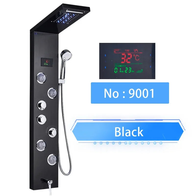 LED Digital Display Shower Panel with Waterfall Rain and SPA Massage Jet System
