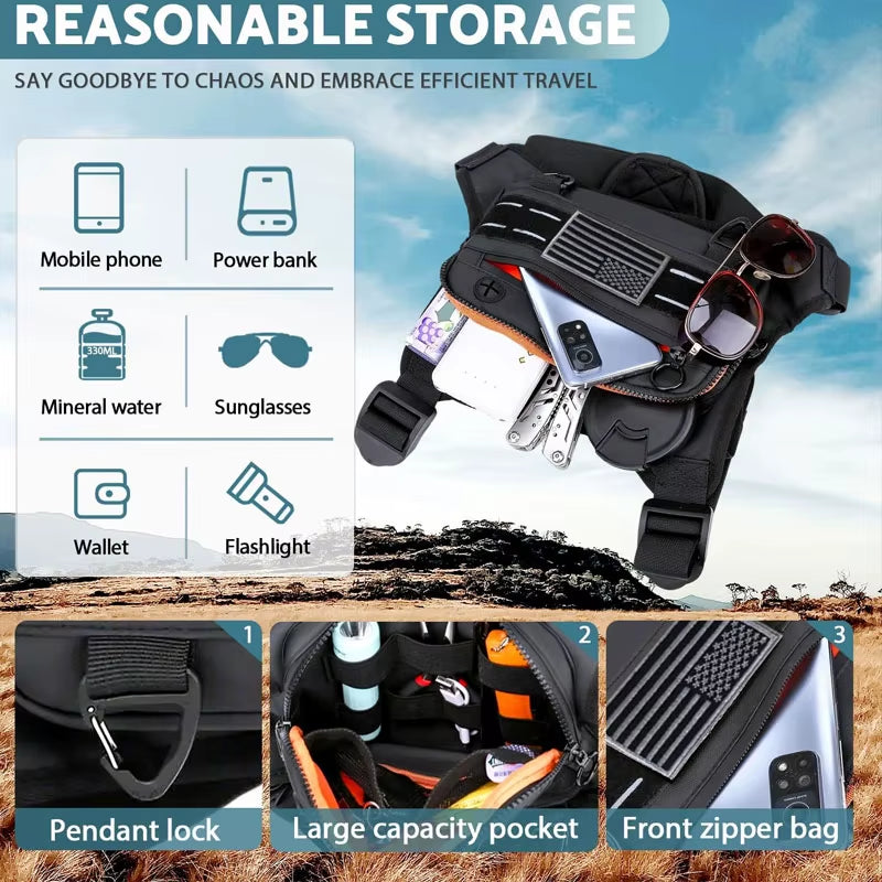 Outdoor Chest Bag for Men Front Rig Pouch Running Vest Phone Holder Tactical Sports Pack Hiking Fishing Molle Camping Backpack