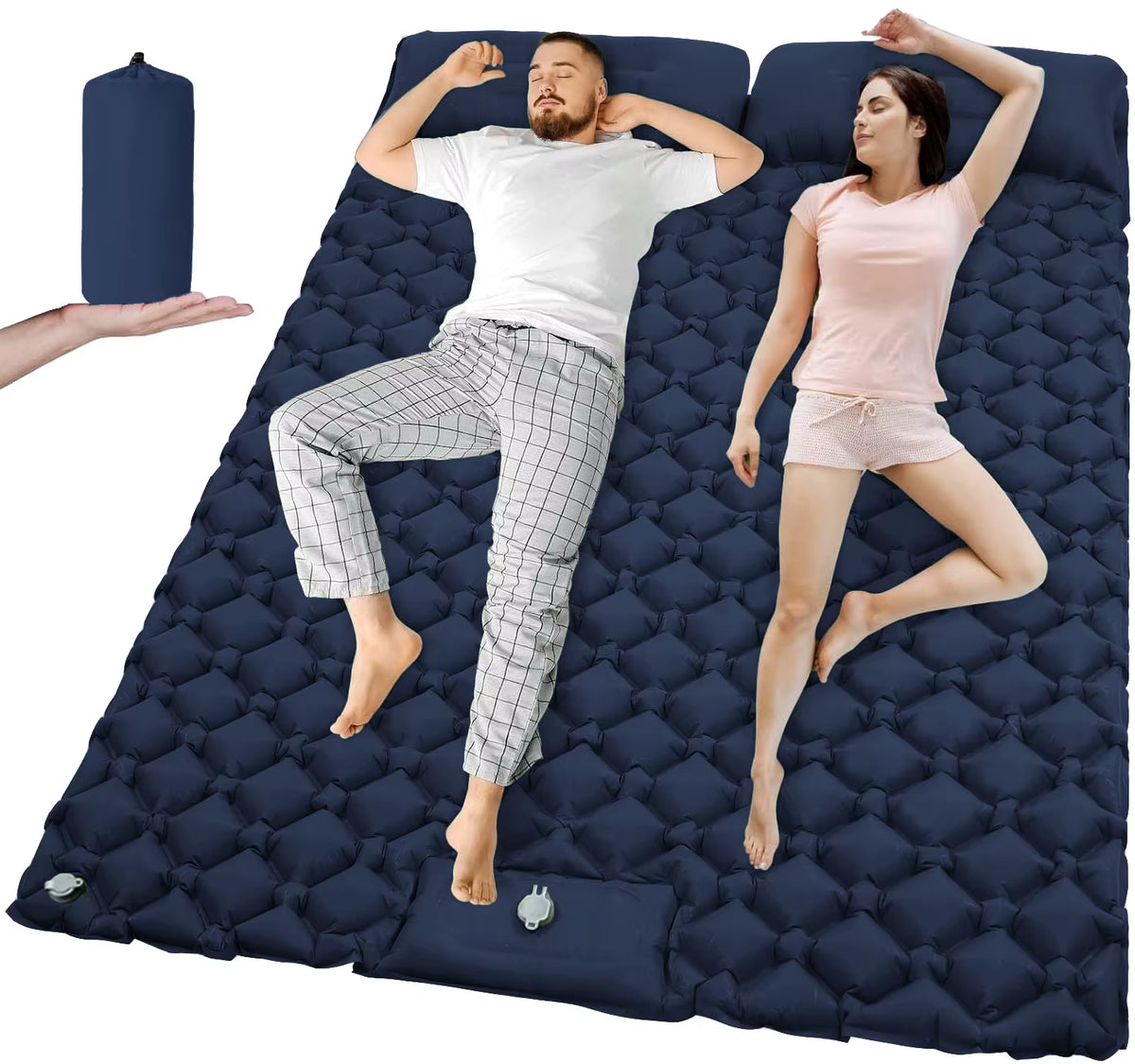 Extra Wide Ultralight Double Inflatable Camping Mattress - Folding Sleeping Pad for Car Travel