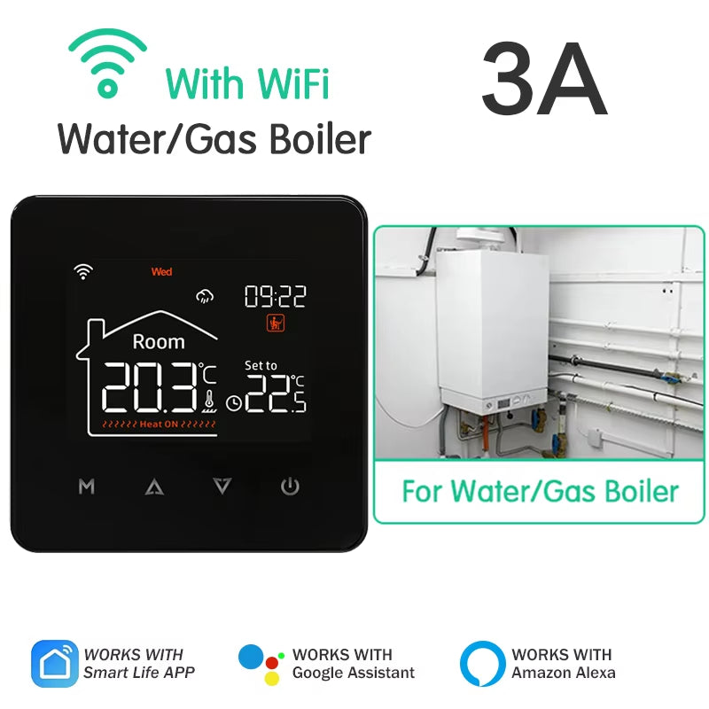 Tuya Smart Home Thermostat for Water and Electric Underfloor Heating with Gas Boiler Integration, Wi-Fi Temperature Remote Control Compatible with Google Assistant and Alexa