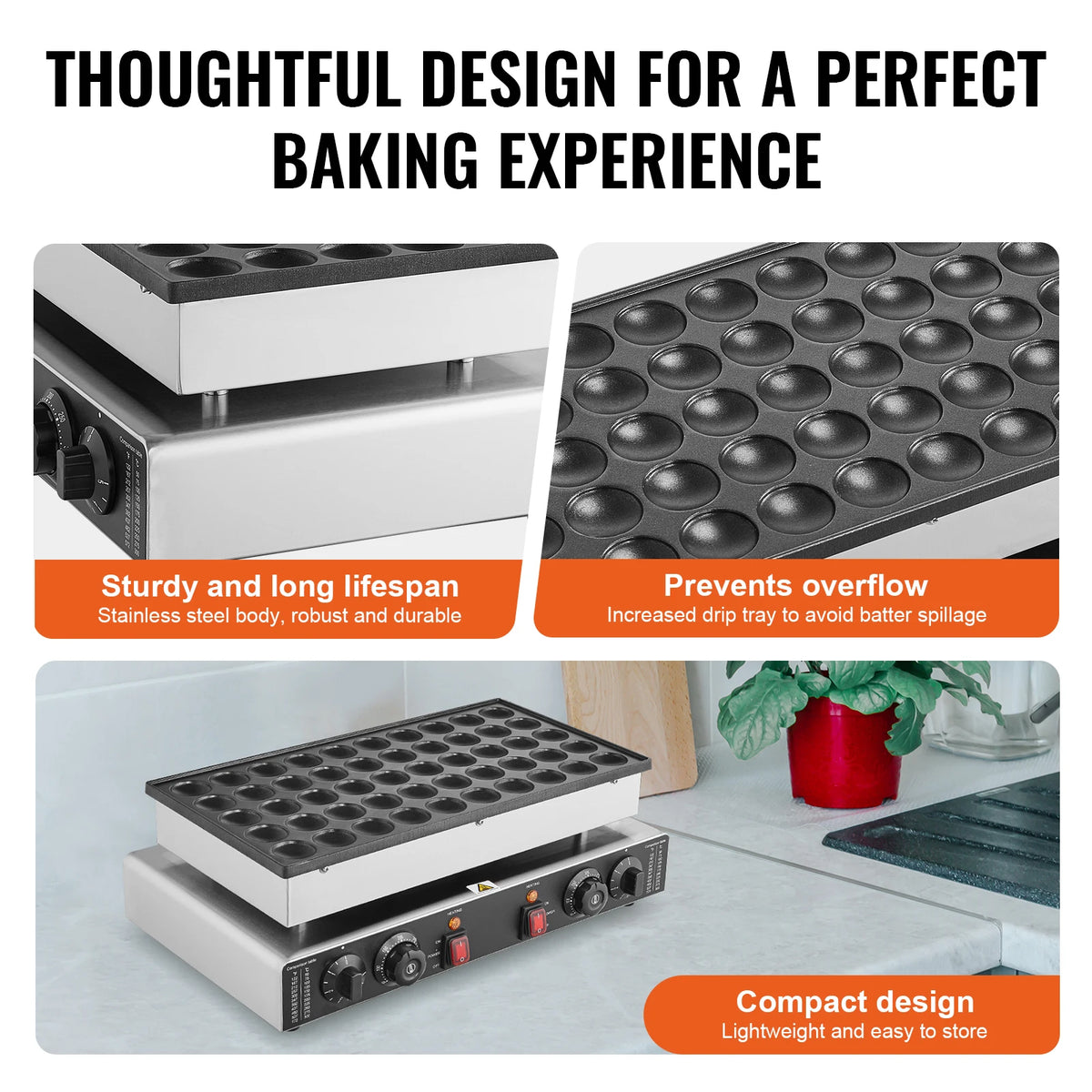 50-Piece Mini Dutch Pancake Maker and Dorayaki Baker Machine - Commercial Non-Stick Waffle Maker with Dual Temperature and Time Control