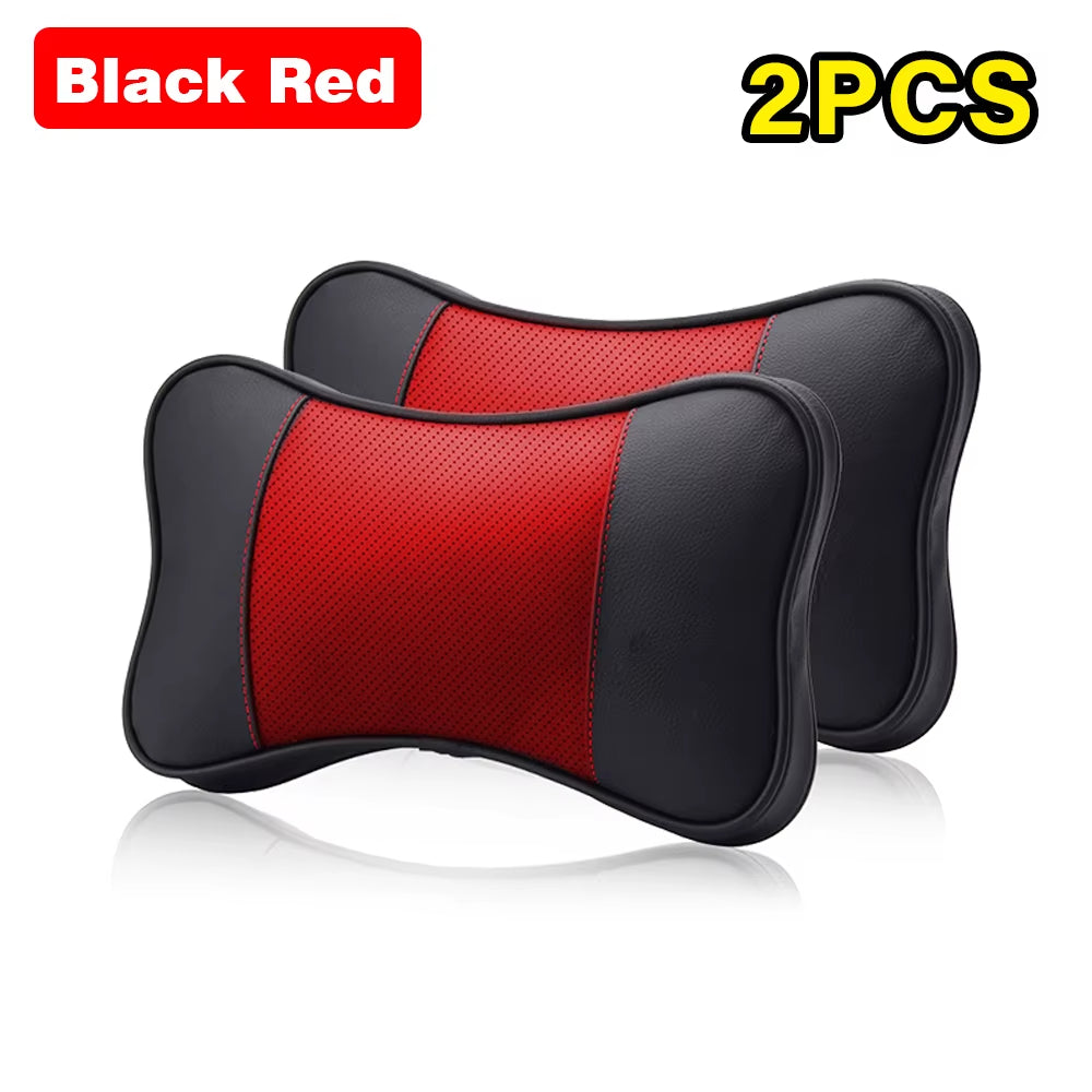 Set of 2 Premium Cowhide Car Neck Pillows - Soft, Breathable Headrest Support for Universal Vehicle Interiors