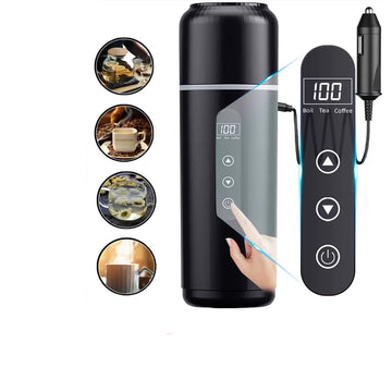 Electric Kettle 12V 24V Portable Car Heating Cup 500 Ml Travel Heating Smart Stainless Steel Insulation Artifact OLED Display