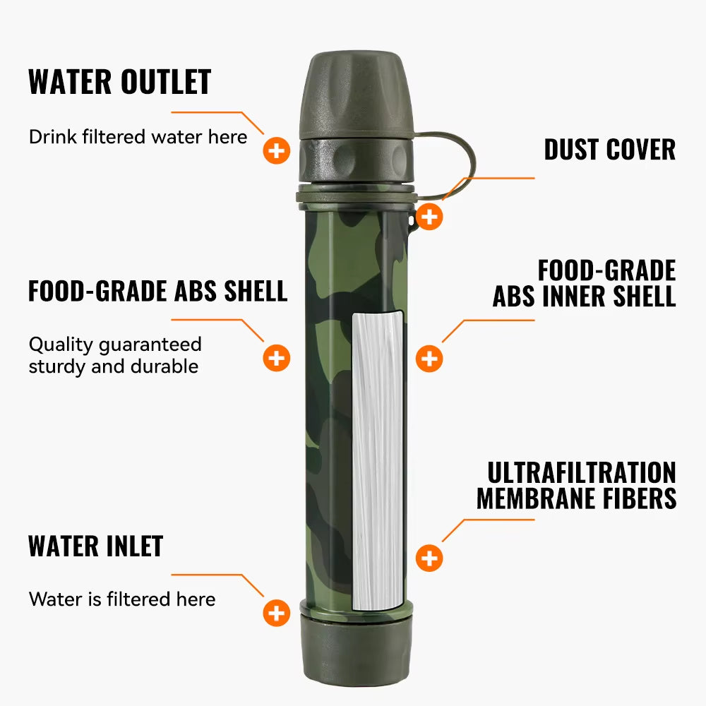 WRELS Outdoor Mini Water Purification Filter Straw with Carbon Fiber Water Bag for Camping and Emergency Preparedness