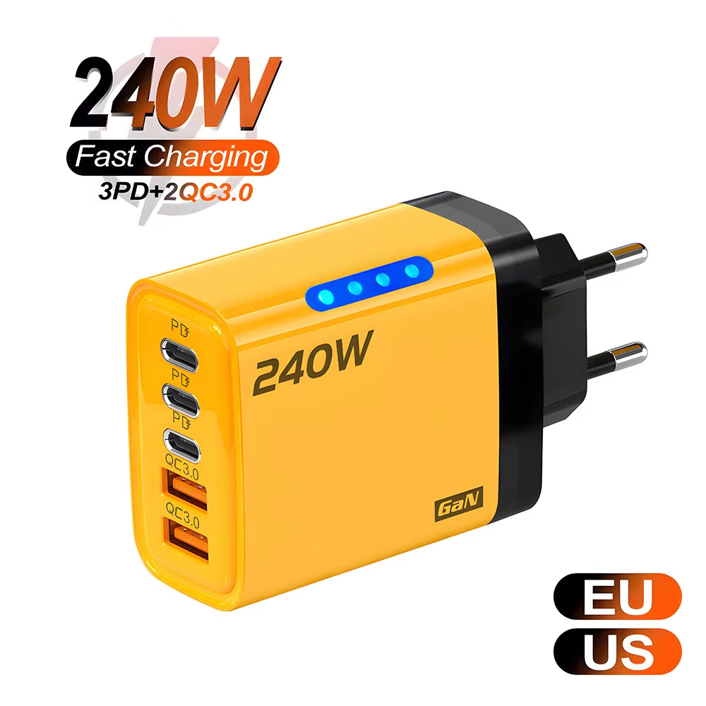 5 Ports USB C PD Charger Quick Charge 3.0 Type C USB Phone Chargers Fast Charging Adapter for Iphone 16 15 Samsung Xiaomi Huawei