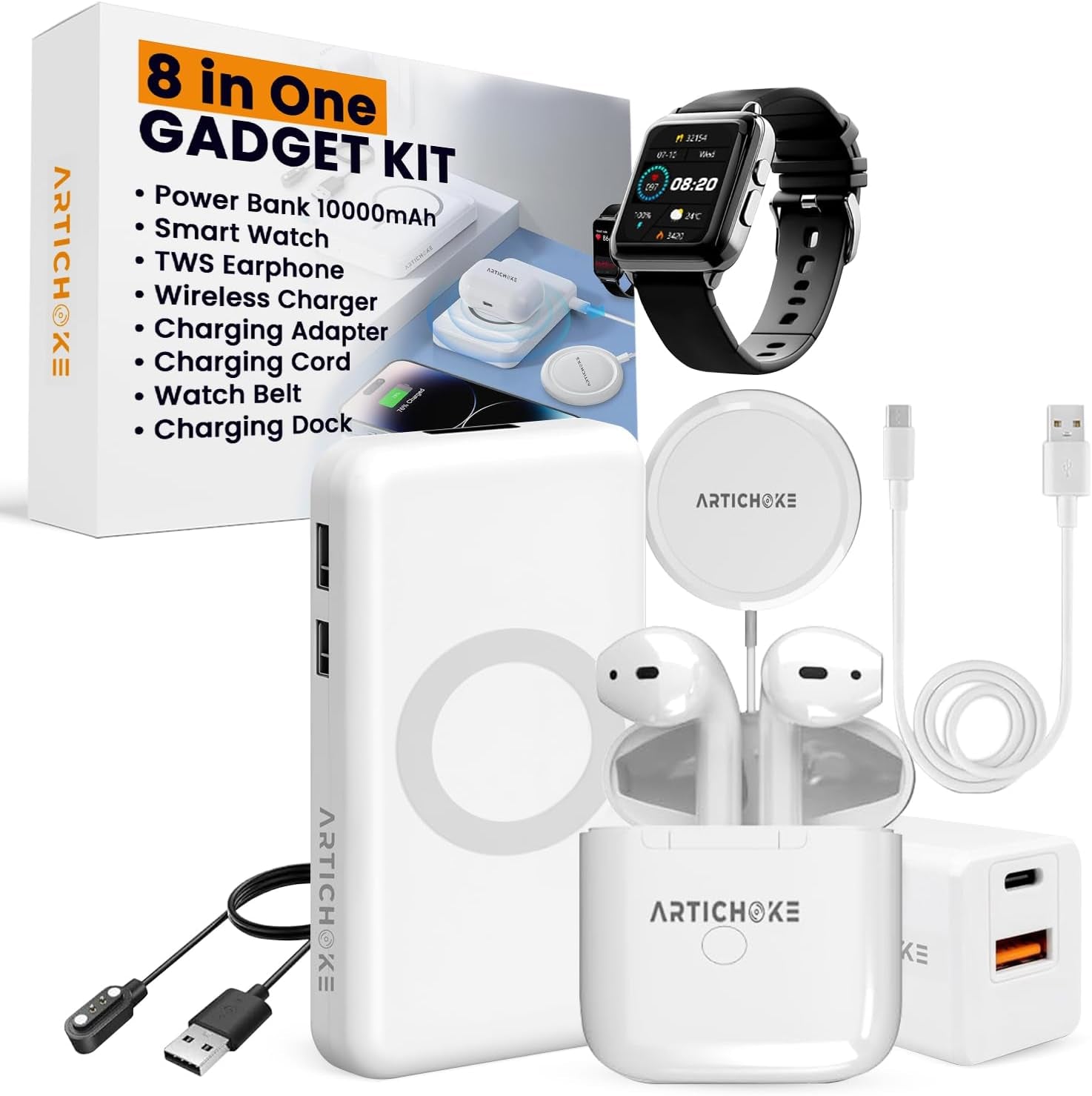 6 in 1 Accessories Gift Set Power Bank 5000 Smart Watch TWS Earphones Accessories Birthday Gifts Boyfriend Tech Gadgets Regalos Para Hombre Travel Men Women Him Her