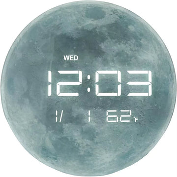 13" Digital Wall Clock with LED Display, Calendar & Temperature, Automatic Dimming, 12/24Hr Format, Wall & Desk Use - HUI-7860
