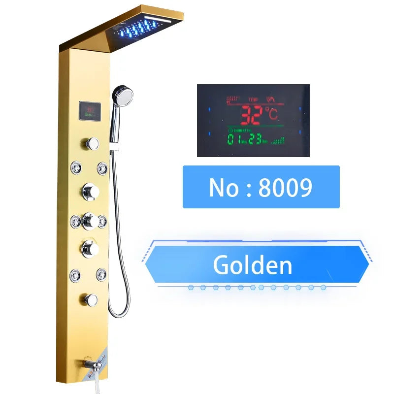 LED Digital Display Shower Panel with Waterfall Rain and SPA Massage Jet System