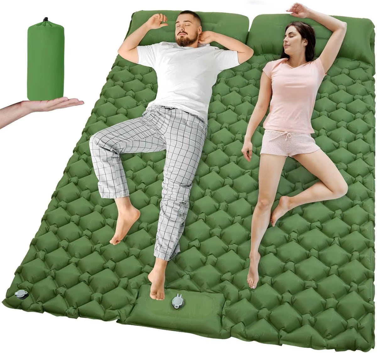 Extra Wide Ultralight Double Inflatable Camping Mattress - Folding Sleeping Pad for Car Travel