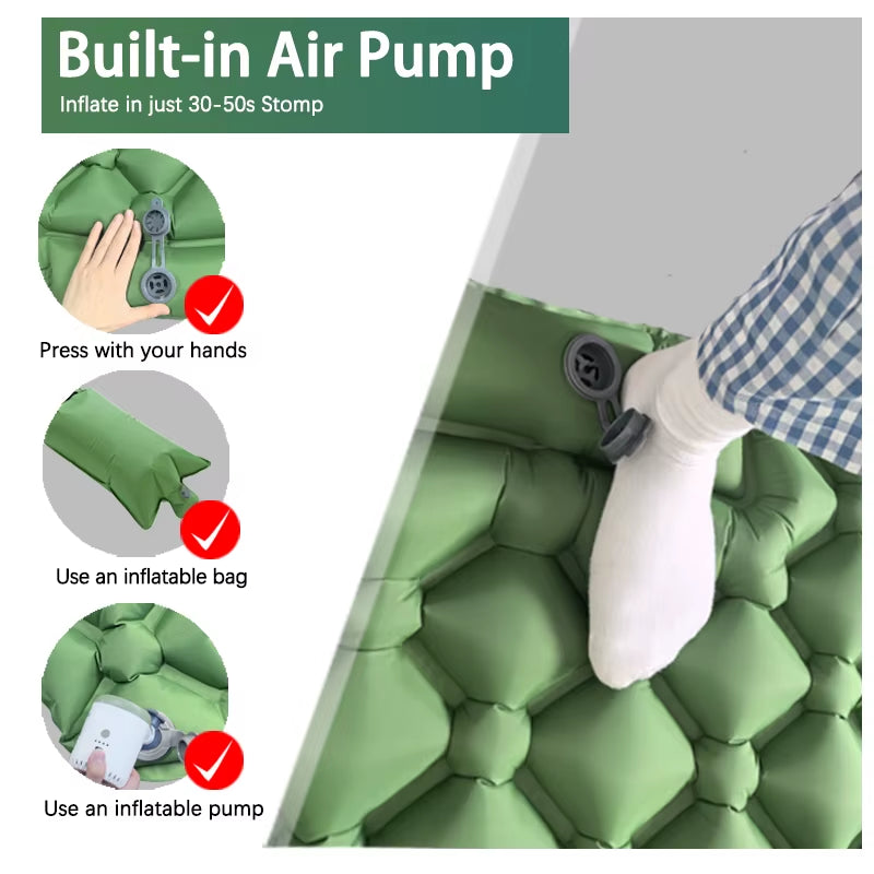 Ultralight Inflatable Camping Mattress with Built-in Pump and Pillows for Hiking