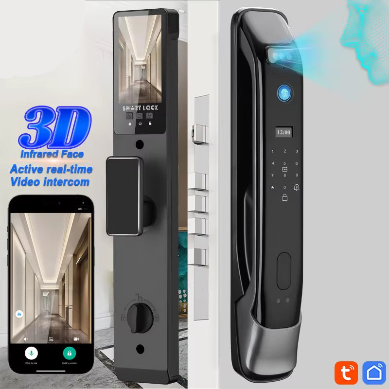 3D Real-Time Intercom Face Recognition Electronic Digital Door Lock with Camera Fingerprint Password Unlock Keyless Door Lock