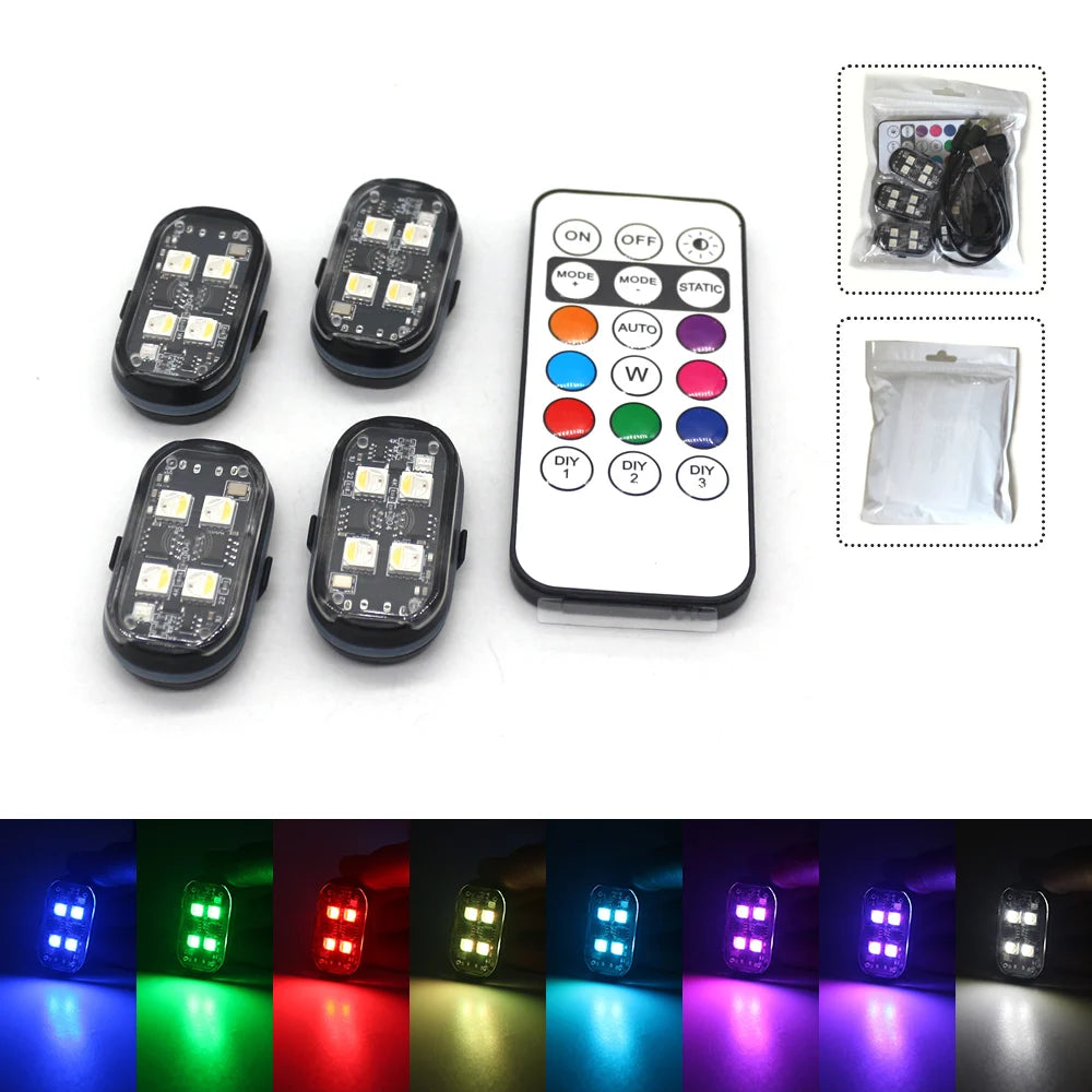 Wireless LED Strobe Lights for Automotive Decoration and Safety, Rechargeable with 8 Color Options