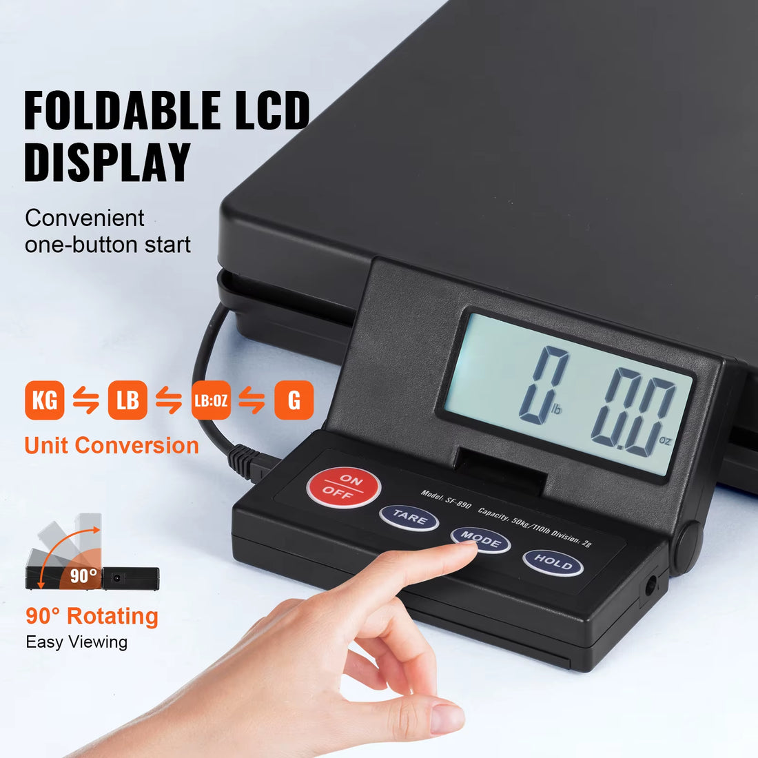 110 Lbs Digital Postal Shipping Scale with Timer 90° Foldable LCD Screen AC/DC Powered Package Scale for Laggage Home