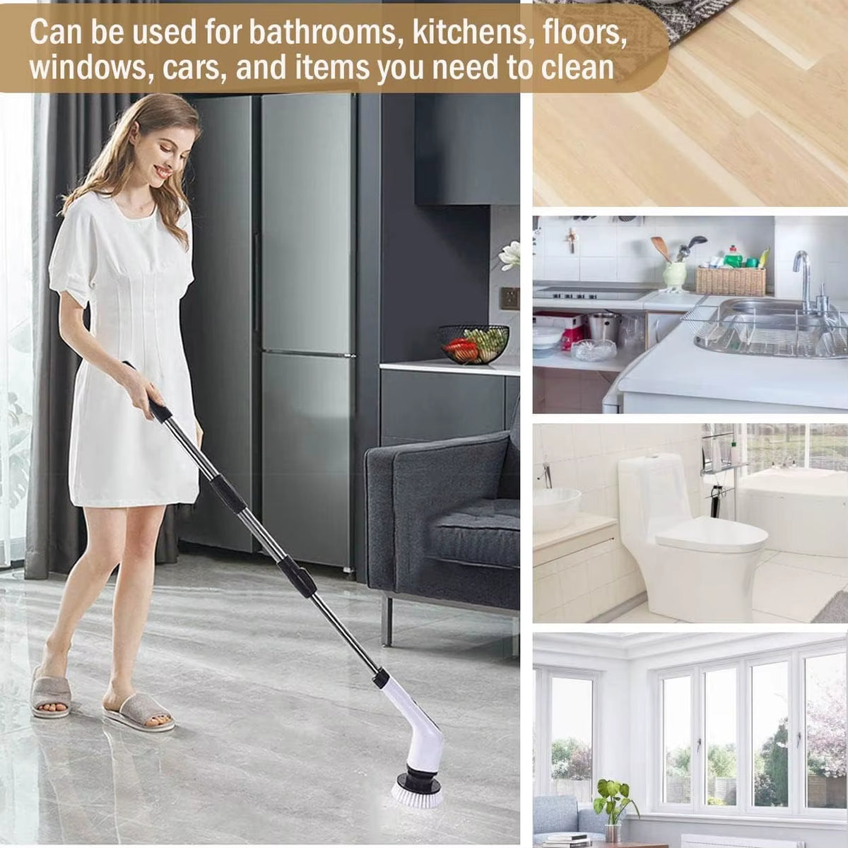 Cordless Electric Spin Scrubber - Versatile Cleaning Brush for Kitchen, Bathroom, and Toilet Use