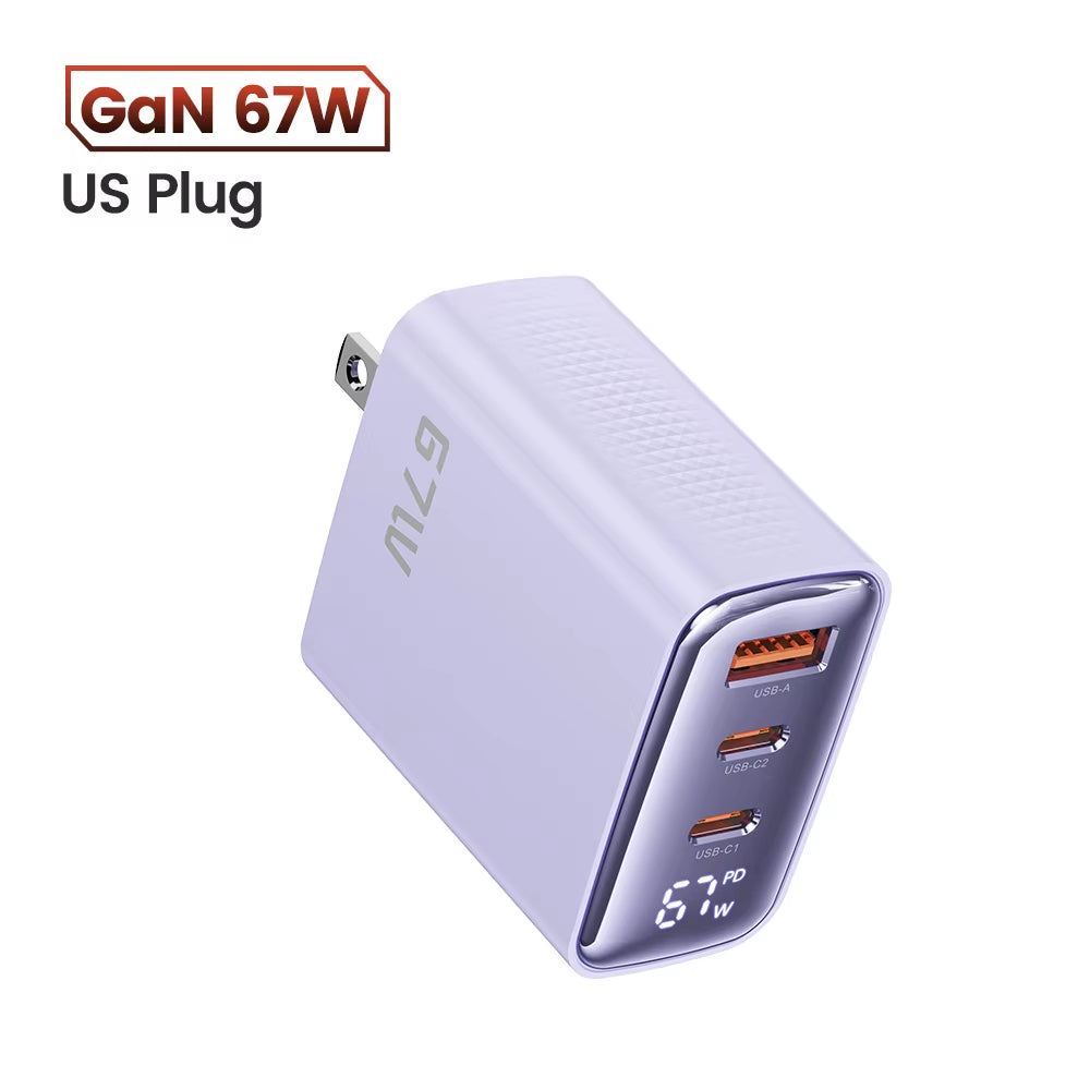 67W GaN Charger with Digital Display, Quick Charge 4.0/3.0, Fast Type-C USB Charger for Laptops, iPhone, Samsung, Xiaomi, Realme, and POCO