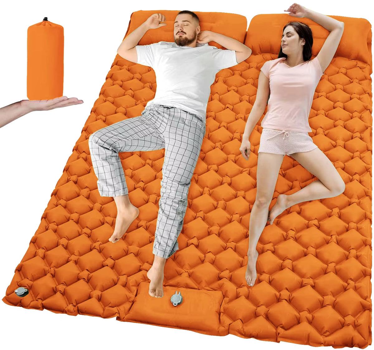 Extra Wide Ultralight Double Inflatable Camping Mattress - Folding Sleeping Pad for Car Travel
