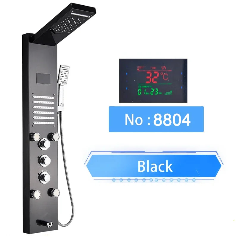 LED Digital Display Shower Panel with Waterfall Rain and SPA Massage Jet System