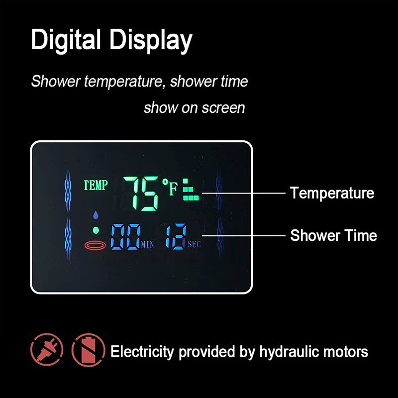 LED Digital Display Shower Panel with Waterfall Rain and SPA Massage Jet System