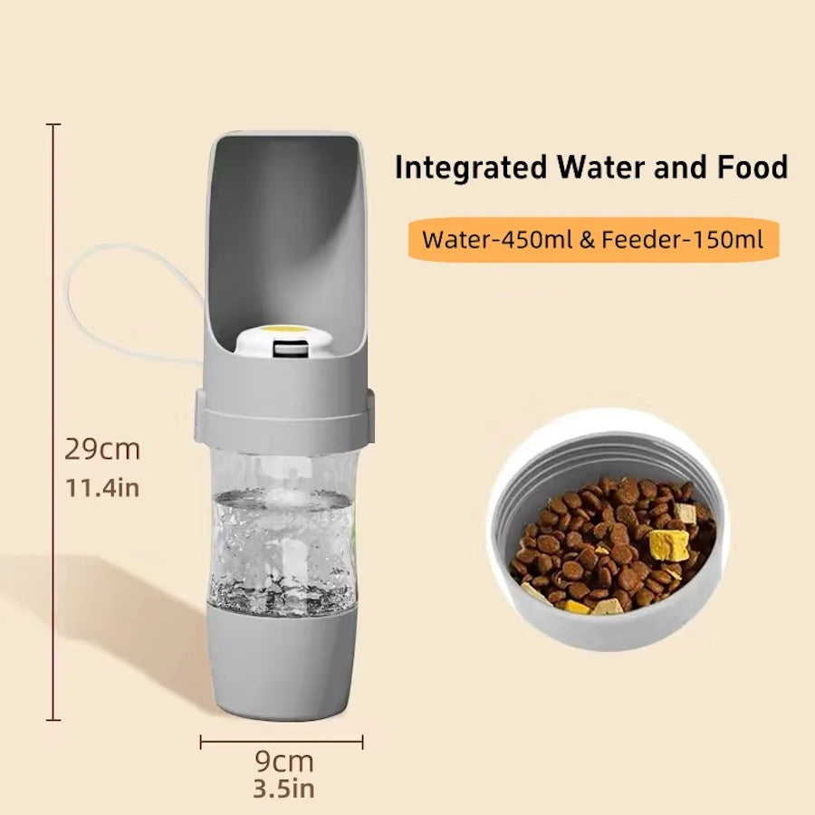 Portable Pet Water Bottle with Food Storage Container for Dogs and Cats - Ideal for Outdoor Travel and Feeding