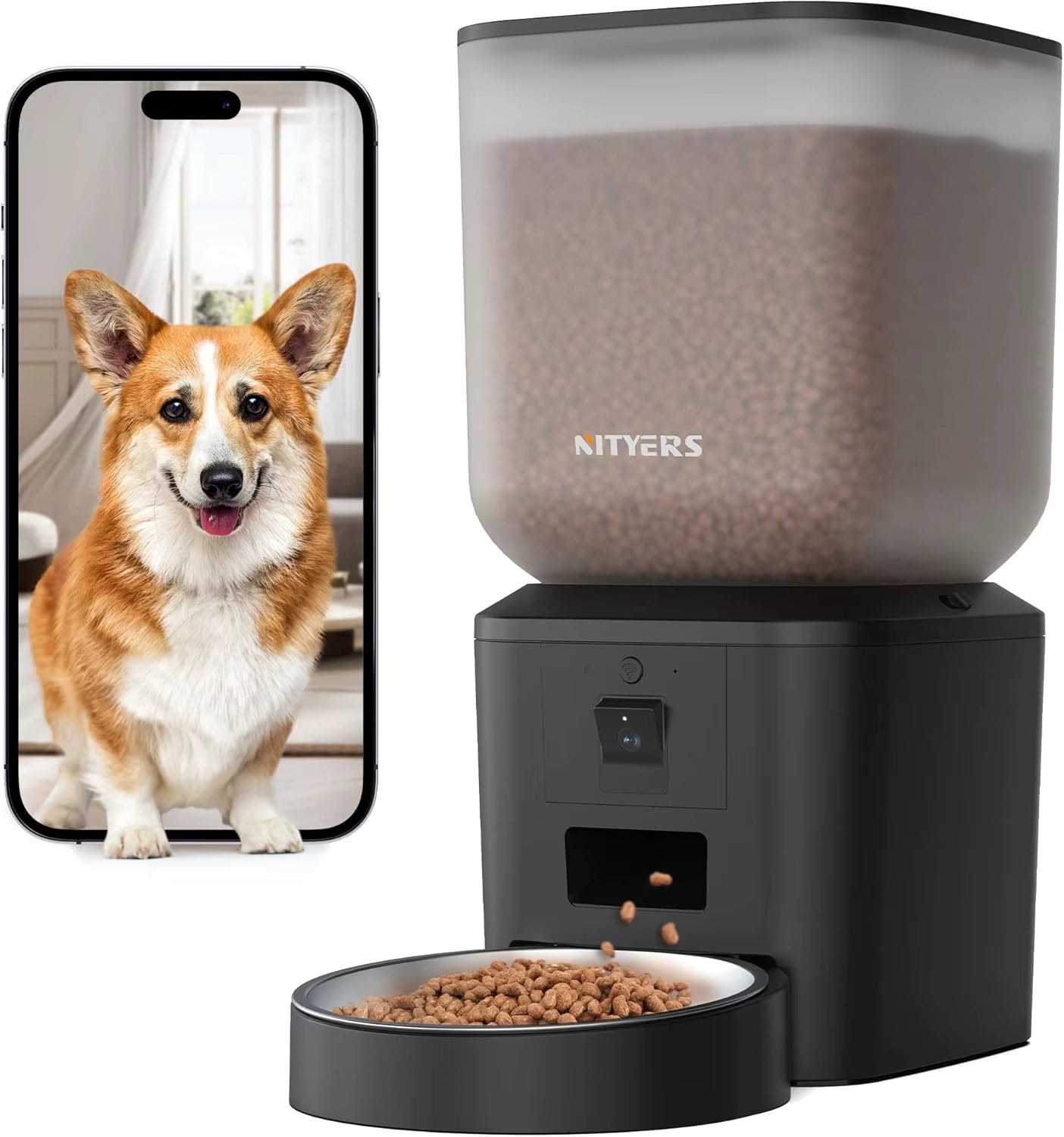 Automatic Pet Feeder with Camera & Wifi, 8L Capacity, 1080P Night Vision, Two-Way Talk, Timed Dispenser for Cats and Dogs