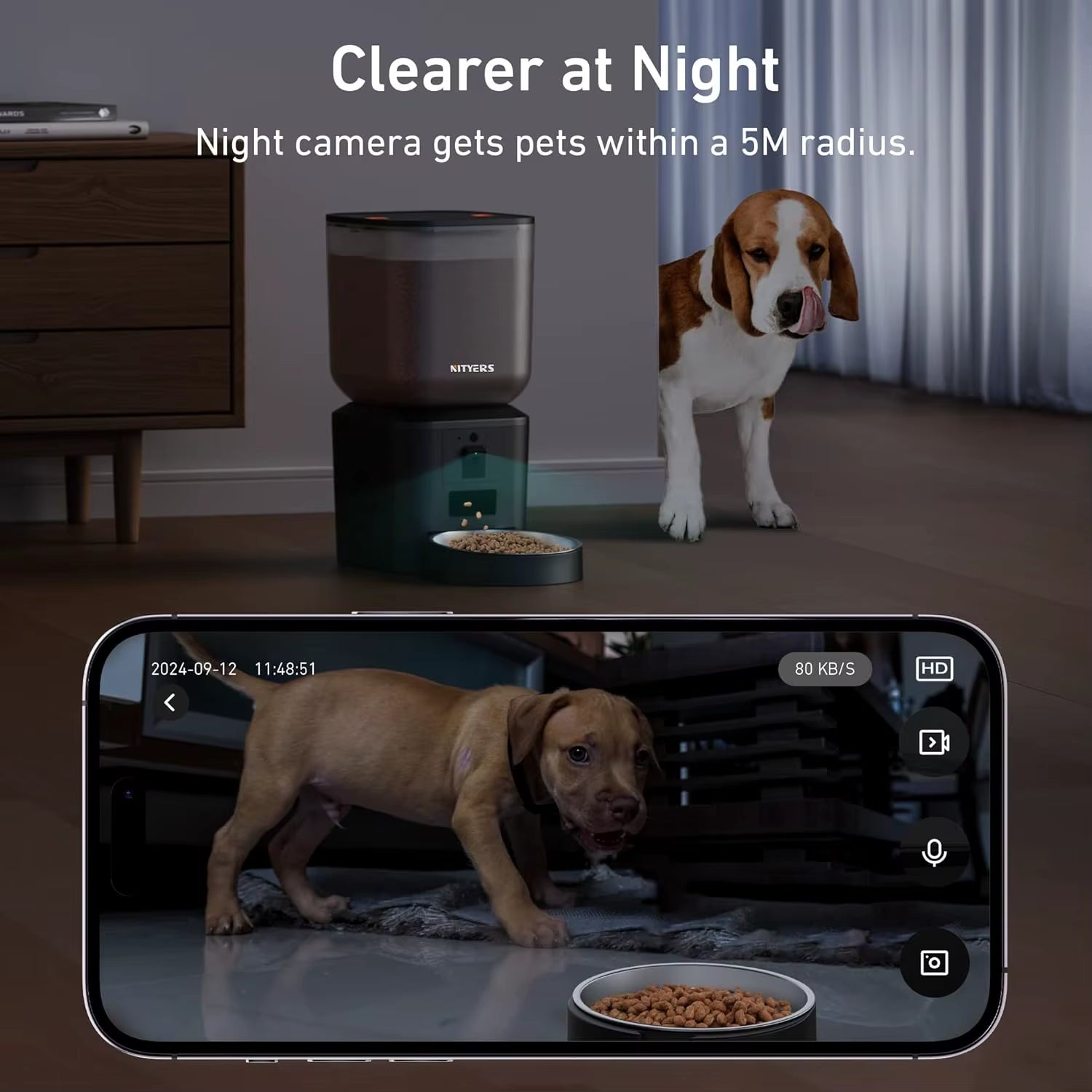 Automatic Pet Feeder with Camera & Wifi, 8L Capacity, 1080P Night Vision, Two-Way Talk, Timed Dispenser for Cats and Dogs