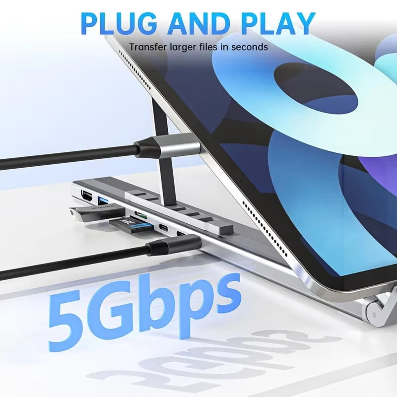 Universal Laptop Docking Station Stand Usb C Dock Tablet Laptop Holder with 4K Hdmi 2 Type-C Pd 100W Dock Station for Macbook