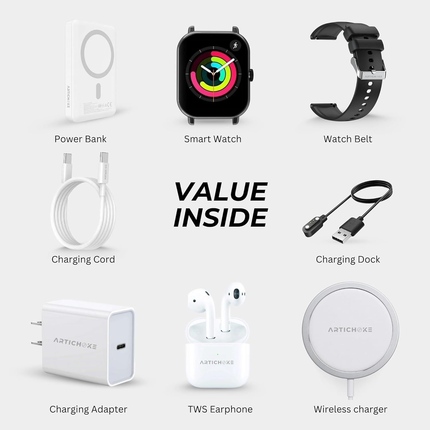 6 in 1 Accessories Gift Set Power Bank 5000 Smart Watch TWS Earphones Accessories Birthday Gifts Boyfriend Tech Gadgets Regalos Para Hombre Travel Men Women Him Her