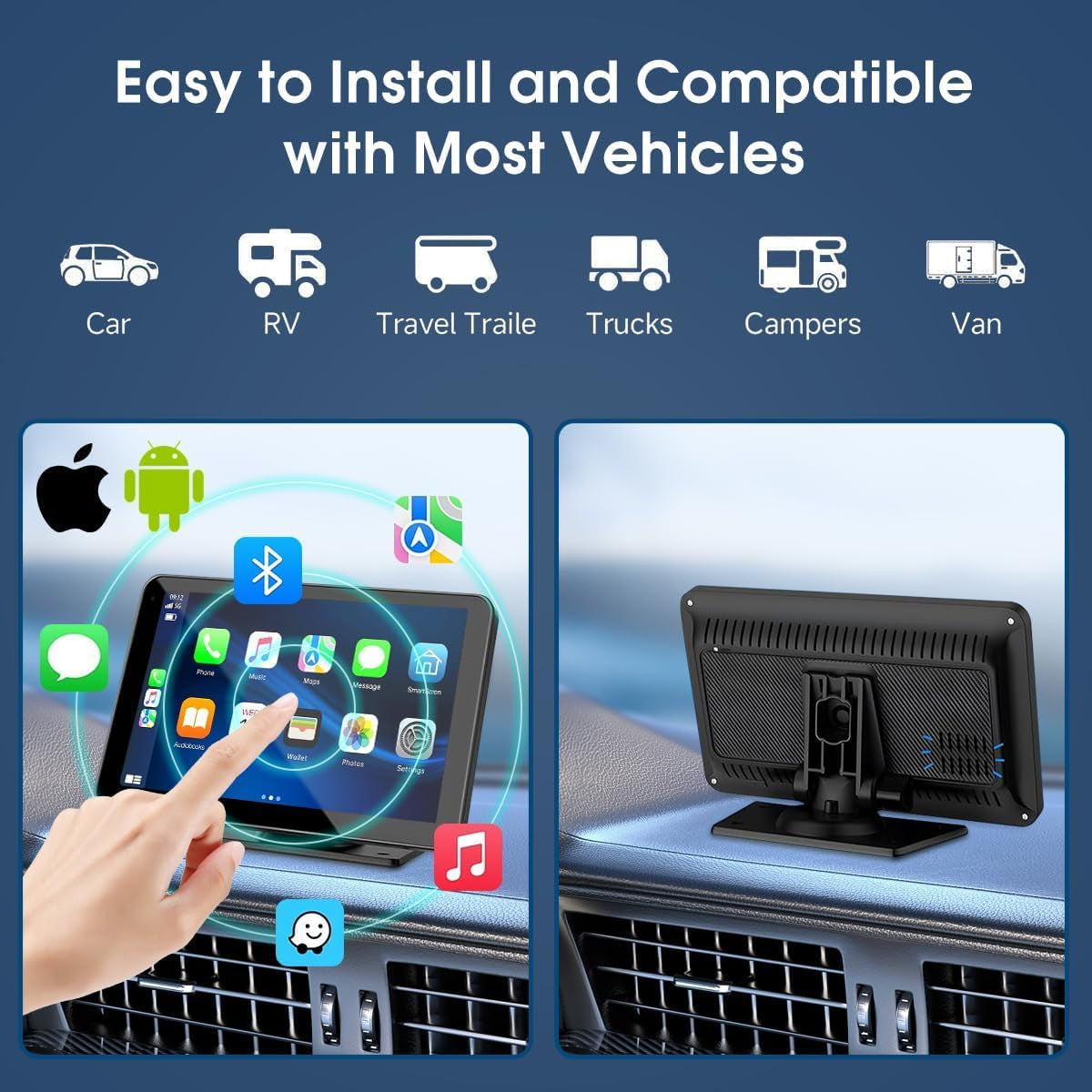 2026 Enhanced Carplay Screen for Car - 7" HD Portable Carplay & Android Auto with Bluetooth, HD Backup Camera, GPS Navigation, Siri, FM Radio, AUX, and Mirror Link – Compatible with All Vehicles