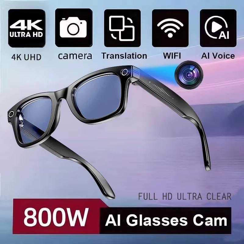 800W AI Smart Glasses for Men with Color-Changing Feature, Photo and Video Recording, Waterproof Design, and Call Functionality