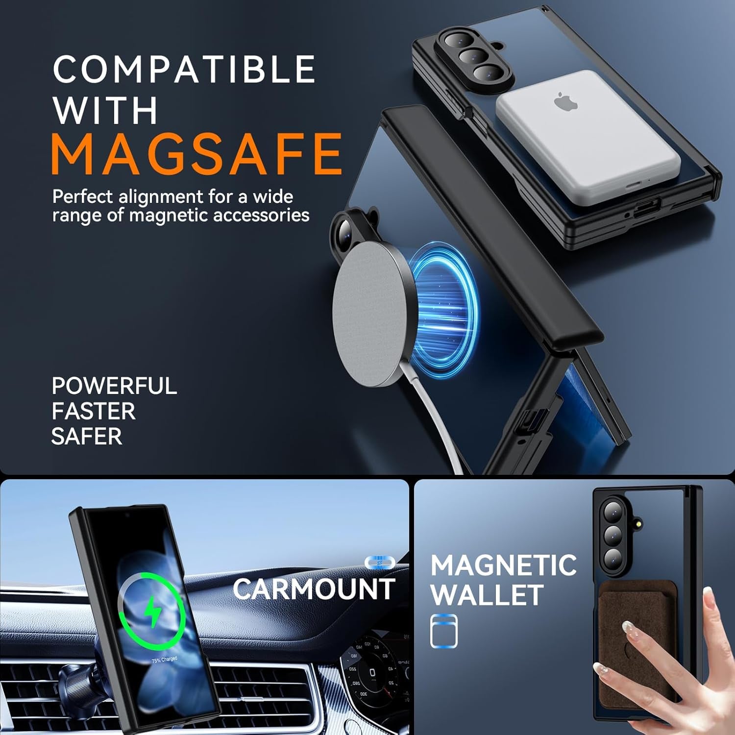 for Samsung Galaxy Z Trifold Case Magnetic, Z Trifold Case [Hinge Protection] [Compatible with Magsafe], Magnetic Charing Translucent Matte Back Shockproof Phone Case for Ztrifold, Black