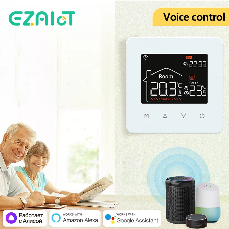 Tuya Smart Home Thermostat for Water and Electric Underfloor Heating with Gas Boiler Integration, Wi-Fi Temperature Remote Control Compatible with Google Assistant and Alexa