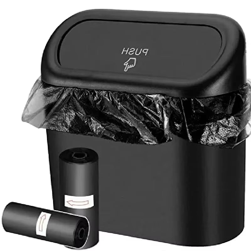 Leak-Proof Mini Car Trash Can with Lid - Includes 60 Garbage Bags for Vehicle Interior