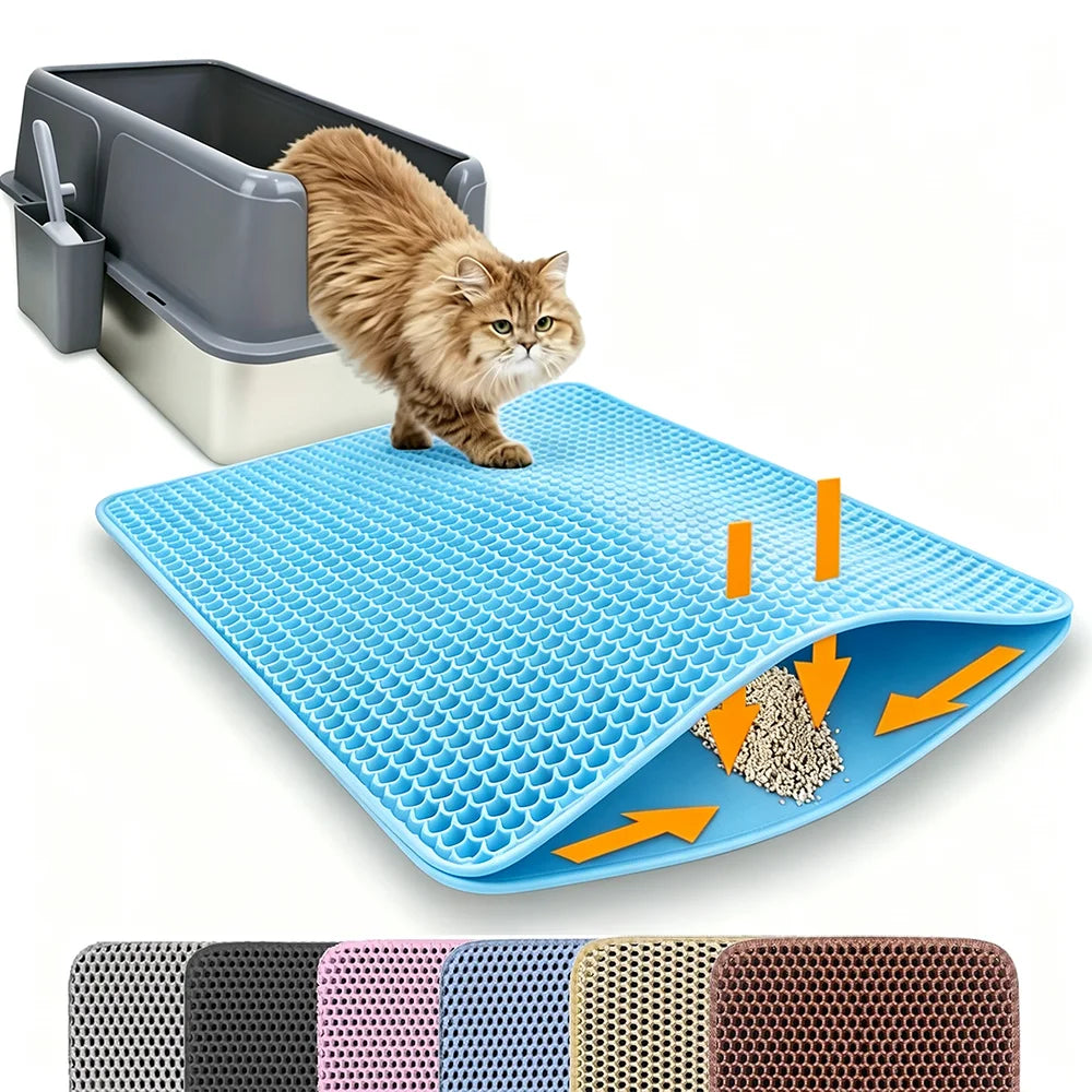 Double Layer Non-Slip Cat Litter Mat - Waterproof and Wear-Resistant Filter Mat for Large Litter Boxes