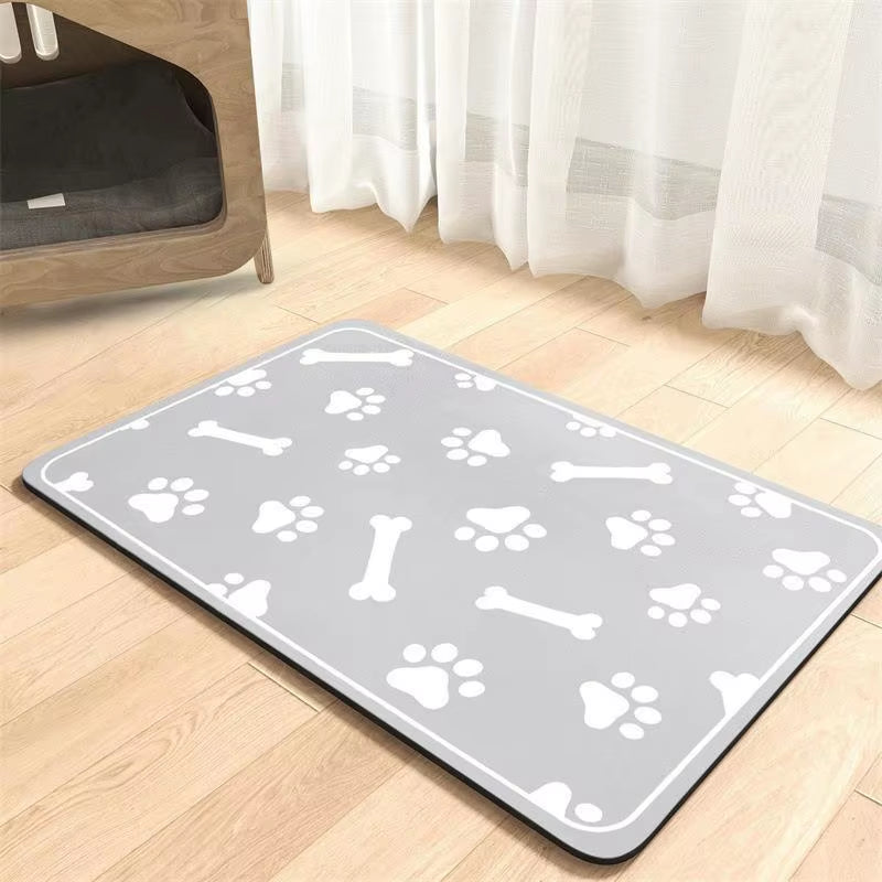 Diatomaceous Absorbent Pet Placemat with Waterproof Quick-Dry Rubber Backing and Non-Slip Design for Food and Water Bowls
