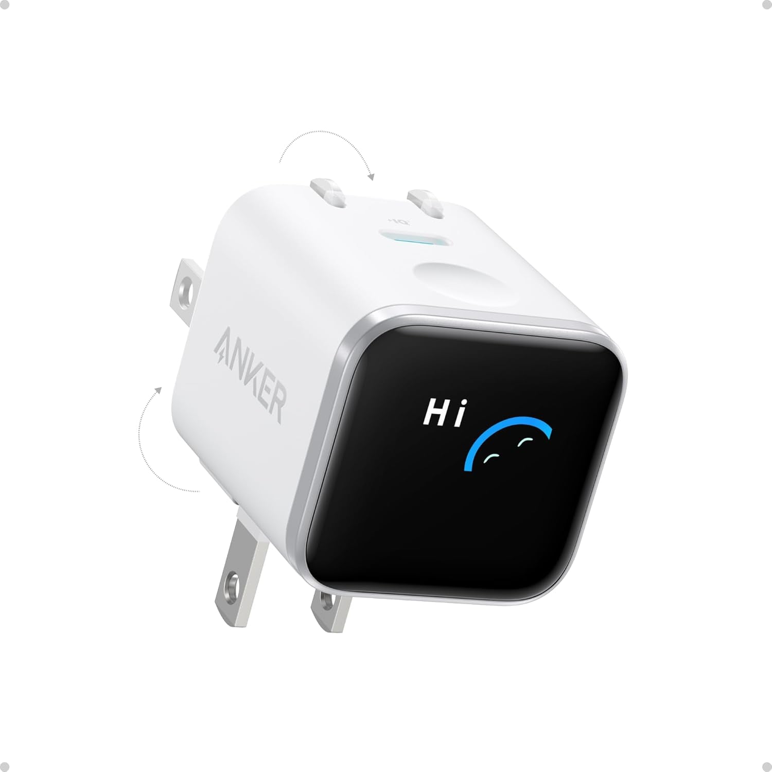 Smart Display Charger,  Nano 45W Gan Fast Charging USB C Charger, 180° Foldable Plug, Smart Recognition, Built-In Care Mode, for Iphone17/16/15(Non-Battery,One USB-C Port,No Cable Included)