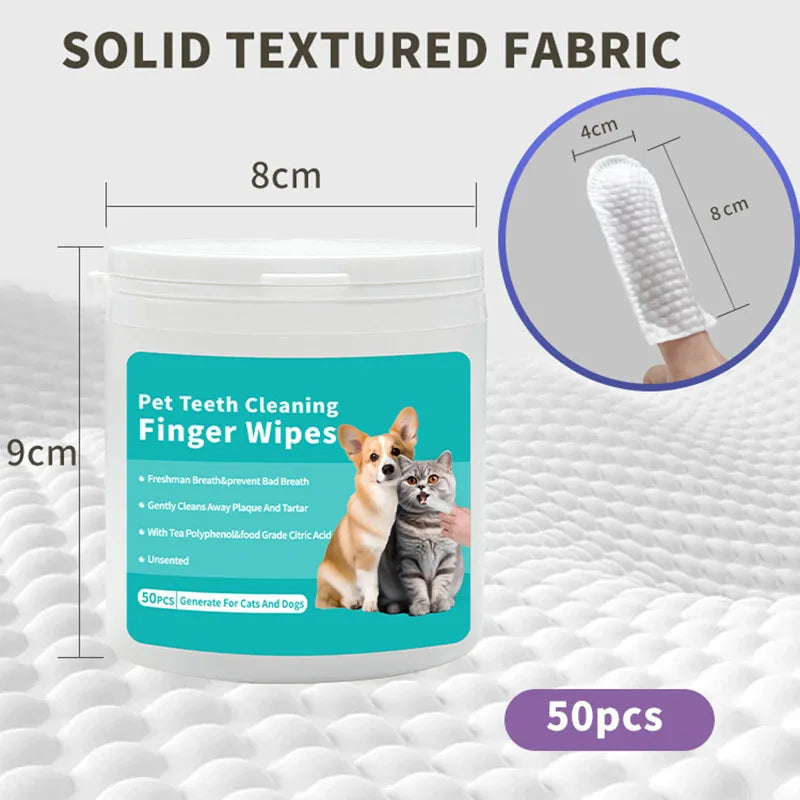 Pet Disposable Cleaning Wipes for Dog Teeth, Cat Ear and Eye Care - 50 Pack Hygiene and Beauty Products
