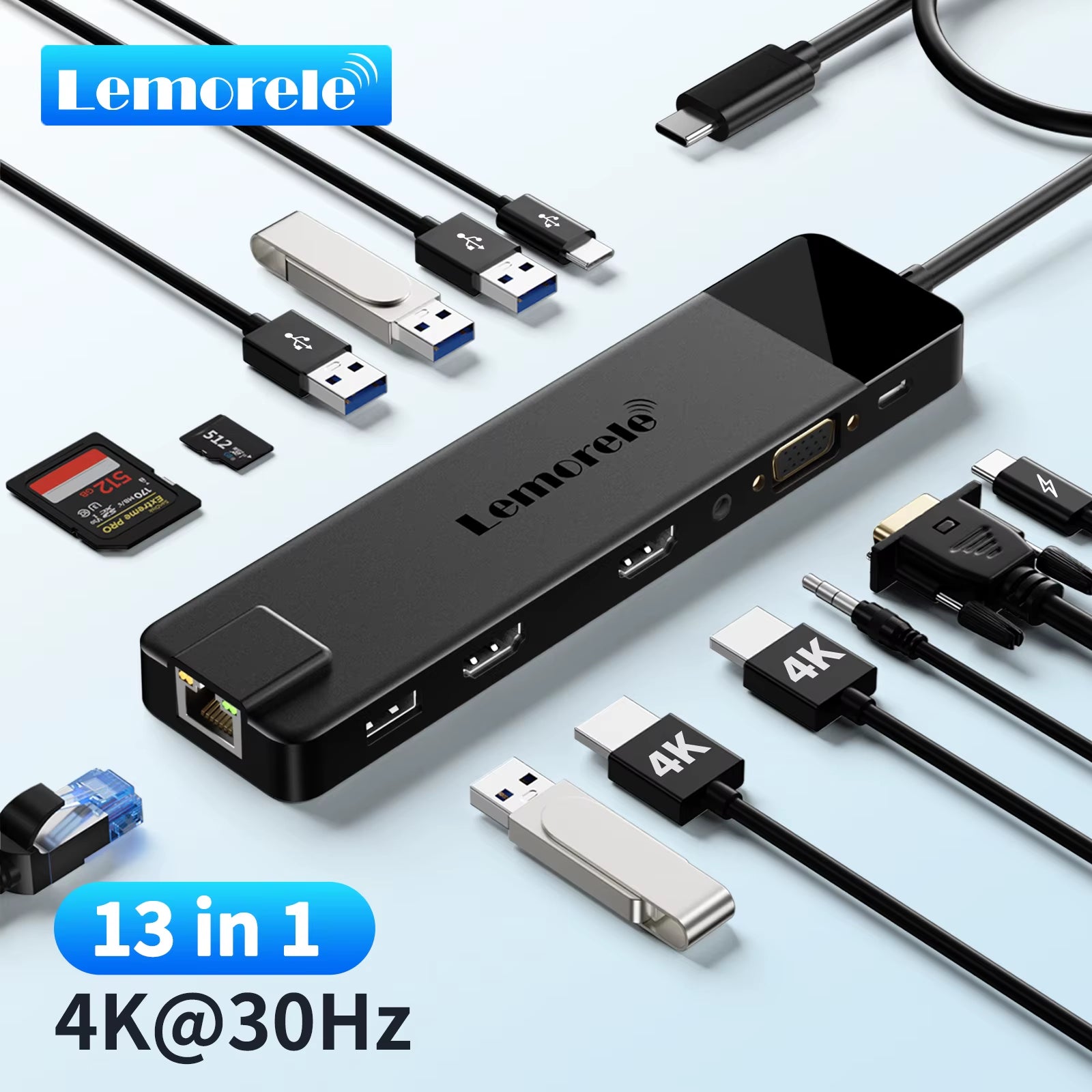 4K USB Hub USB C to Dual HDMI VGA Gigabit Docking Station USB 3.0 VGA Adapter SD Card Readers for Windows Macbook Air