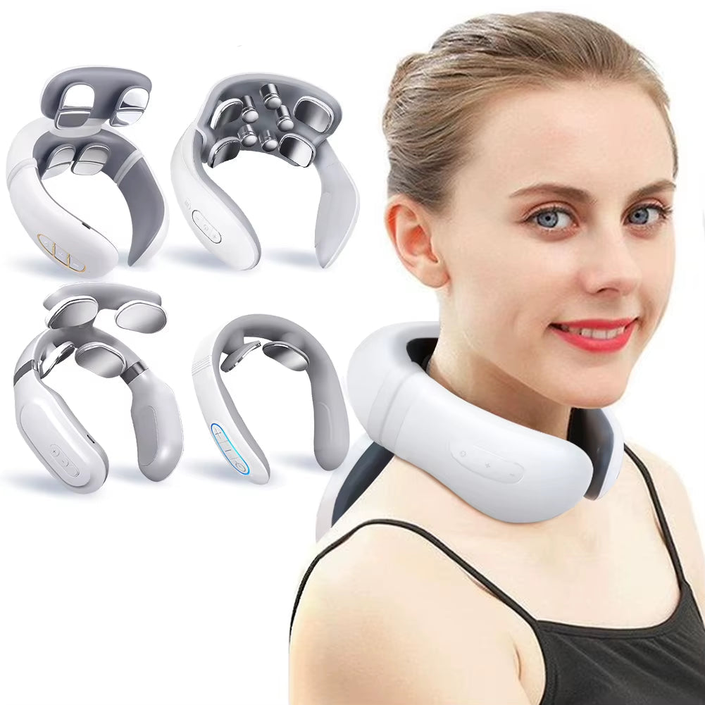 Electric Smart Neck Back Pulse Massager TENS Rechargeable Hot Compression Massage Cervical Vertebra Relax Pain Kneading Therapy